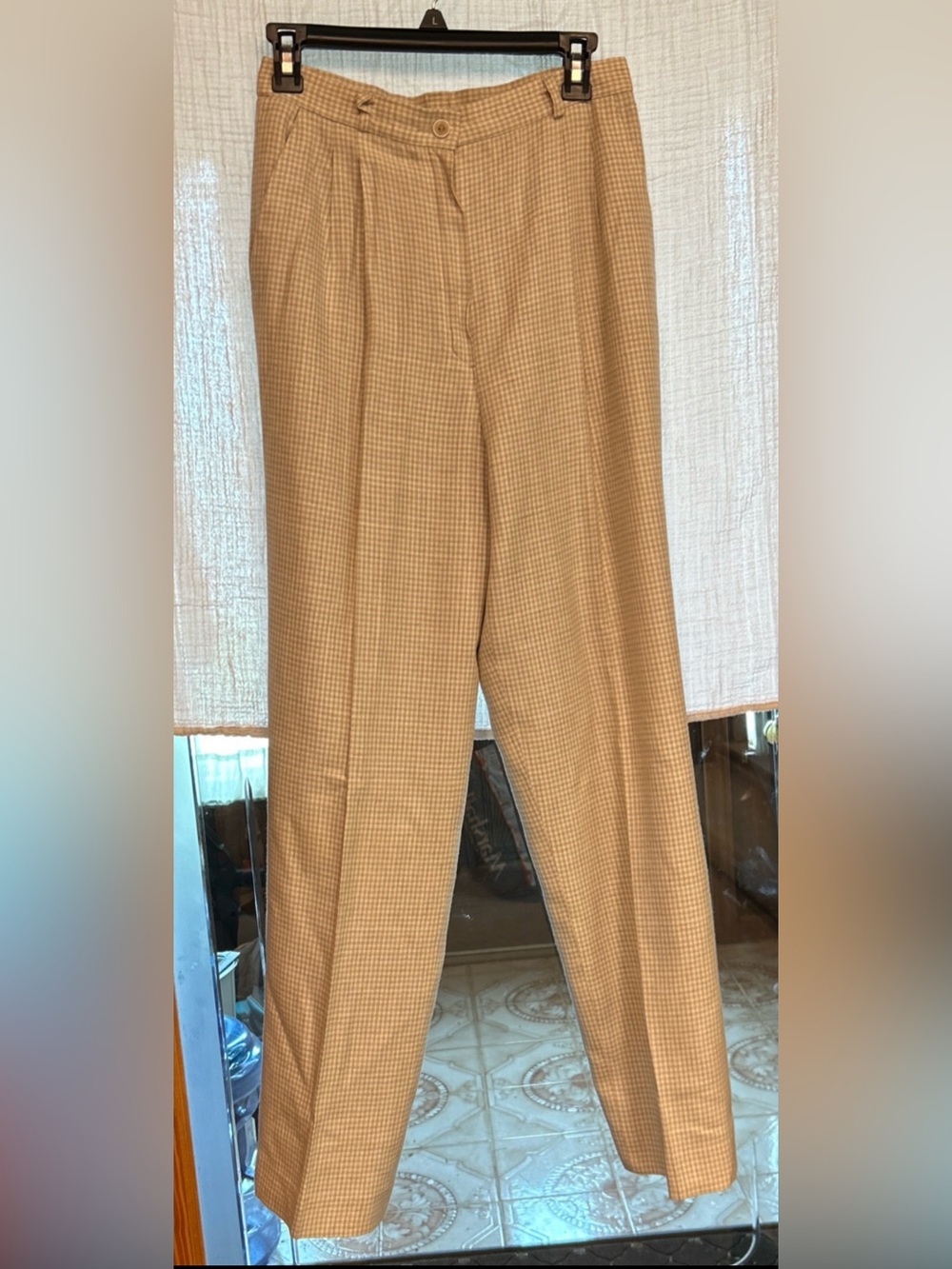 Vintage Pendleton Pants Women’s 8 Tan White Plaid 100% Wool Checked Pockets